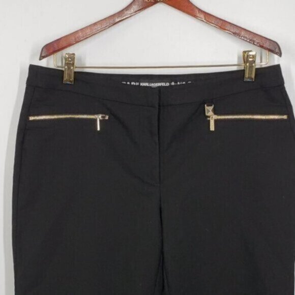 Karl Lagerfeld Paris Cropped Straight Skinny Black Dress Pant Gold Hardw… - Picture 4 of 16
